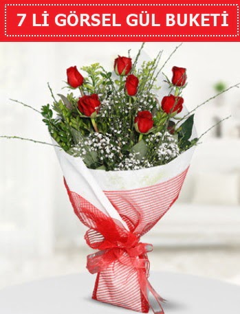 7 adet kırmızı gül buketi Aşk budur  Muğla uluslararası çiçek gönderme 