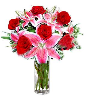 Muğla online çiçek gönderme sipariş  1 dal cazablanca ve 6 kırmızı gül çiçeği